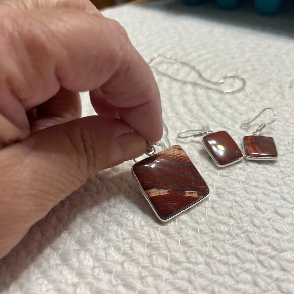 Gorgeous RED JASPER Handmade Sterling 925 Pendant with Matching Earrings #463D - Picture 3 of 3